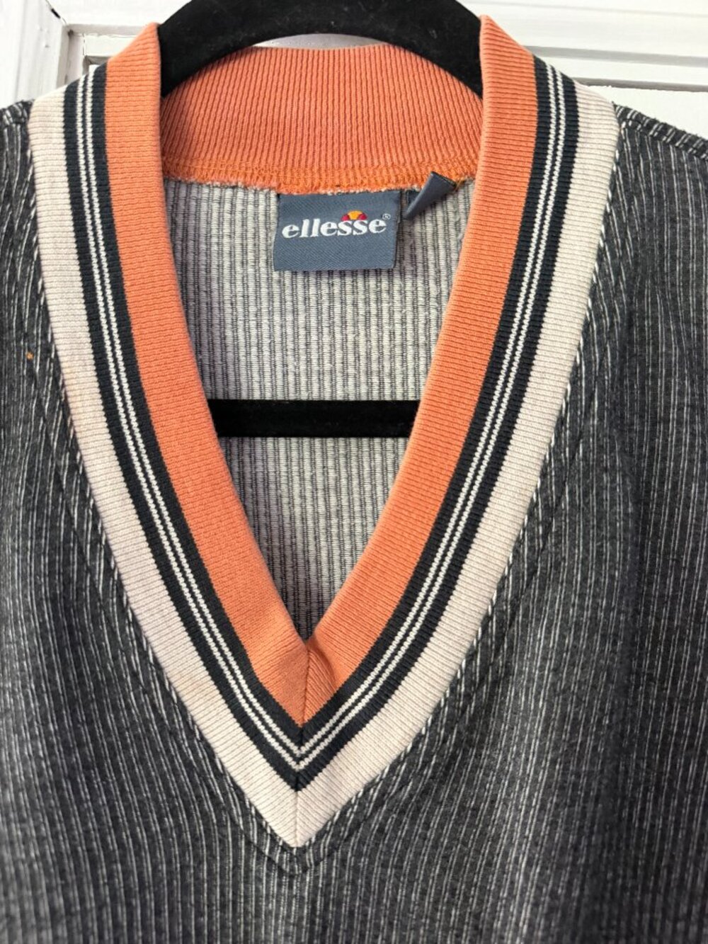 Vintage Ellesse Sweater Retro 90s Gray Orange Cream Preppy Tennis